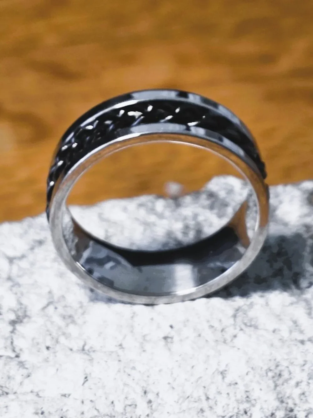 NEW! Stainless Steel Spinner Ring with Black Braided Chain Fidget Band - Size 10